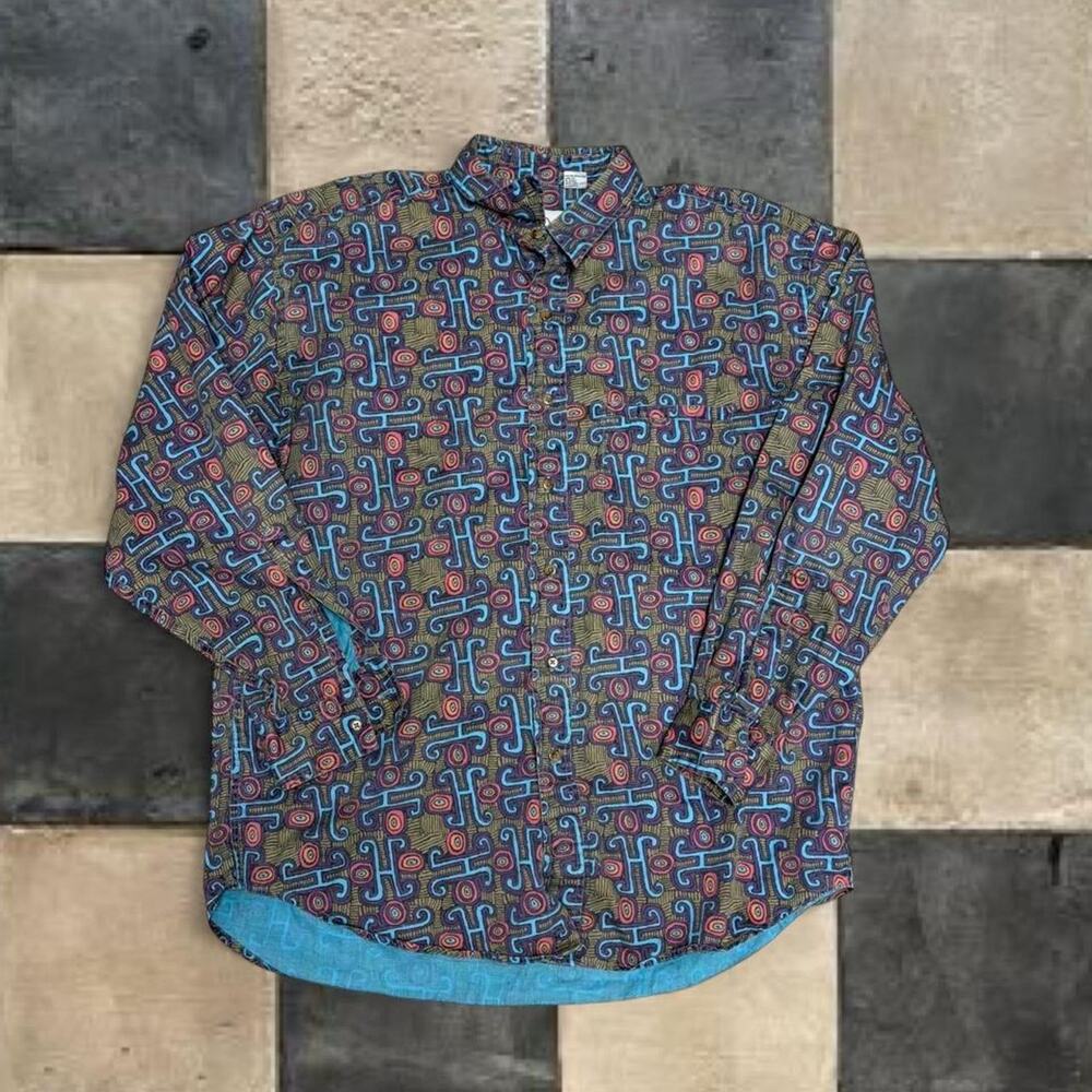 Vintage psychedelic aztec western button up shirt
